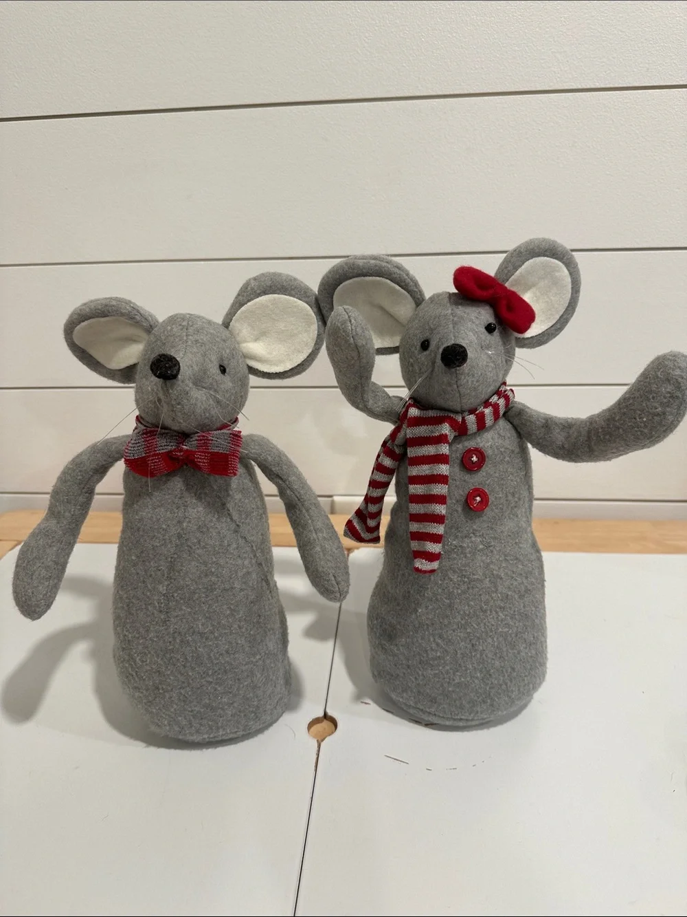 Gray Felt Mouse Pair with Red Accents